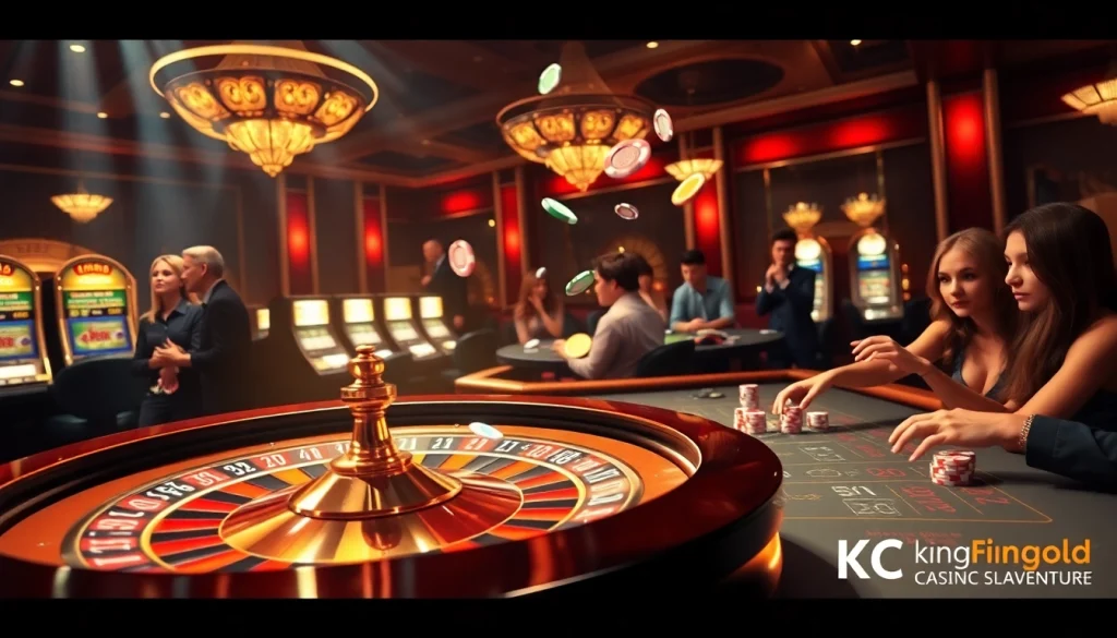 Experience the thrill of high-stakes gaming at kingfun.gold with vibrant roulette wheels, intense players, and winning poker chips.